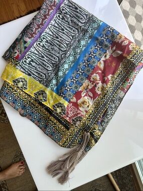 Johnny Was Multicolor Floral & Geometric Tassel Scarf